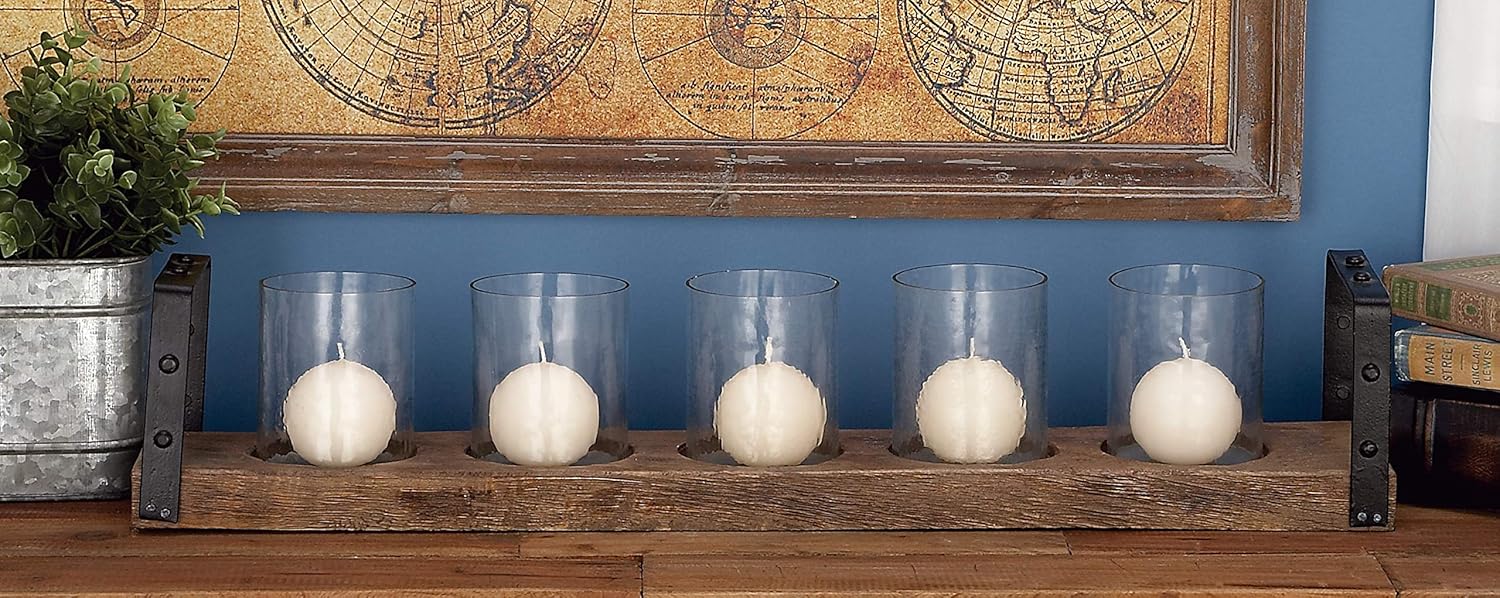 Wood Metal Glass Candle Holder 28 by 5-Inch V494