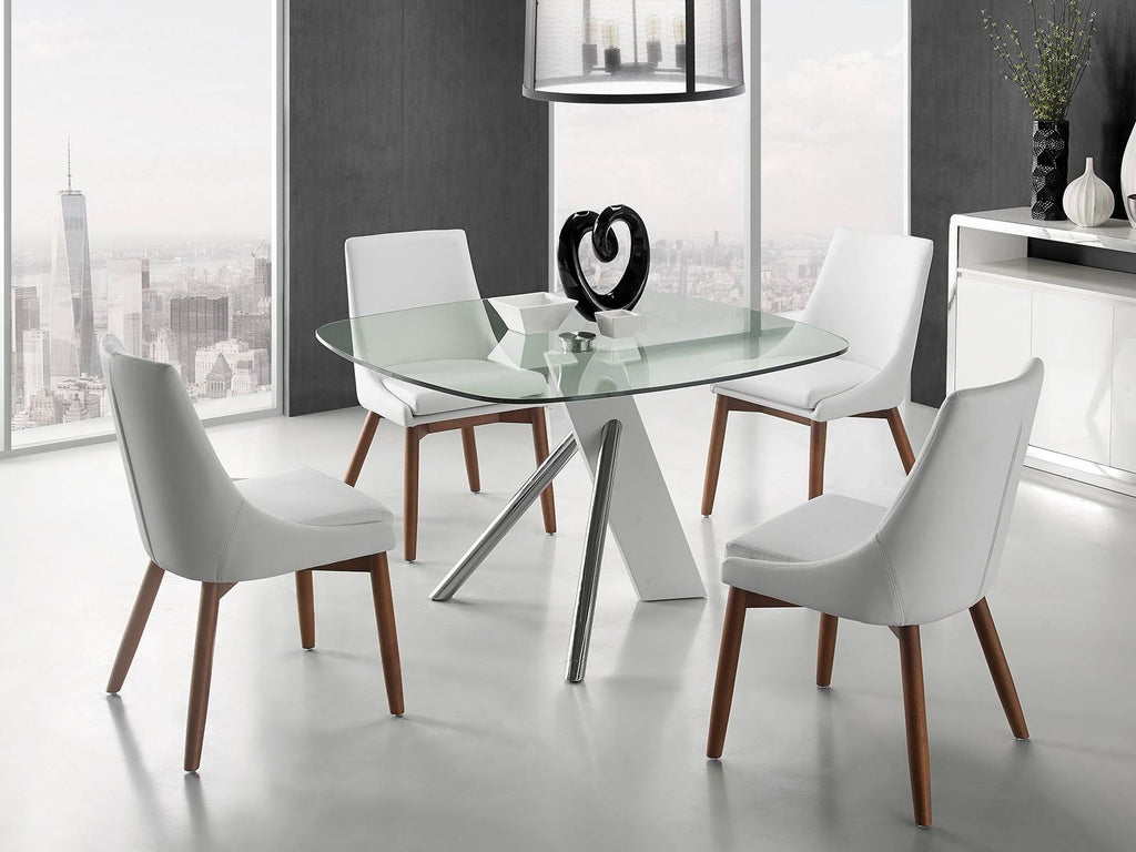 White Eco-Leather Walnut Legs Dining Chair M8628
