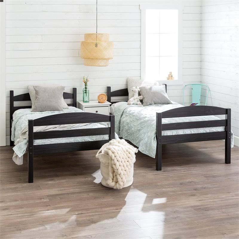 Twin Over Twin Solid Wood Bunk Bed in Black T14664