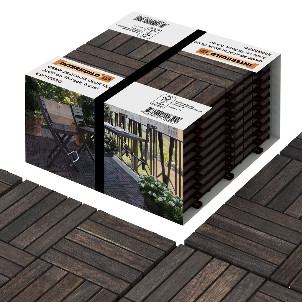 Acacia Hardwood Interlocking Patio Deck Tiles, Pack of 10 Y28486