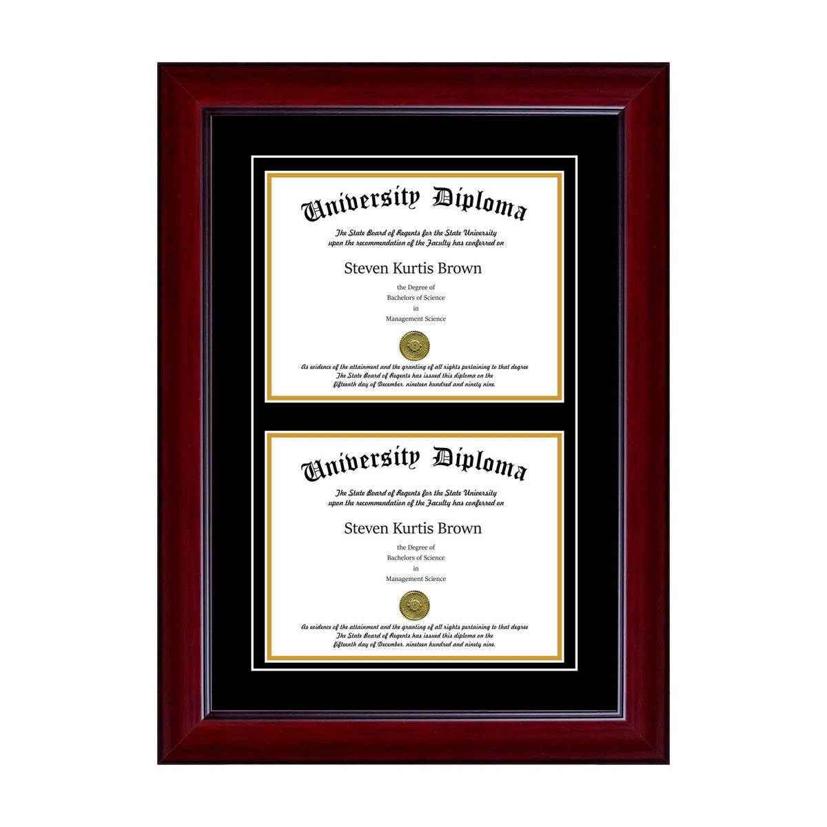 Double Diploma Frame with Double Matting for 14x22 x 11x22 Tall Diploma with Mahogany Frame N941