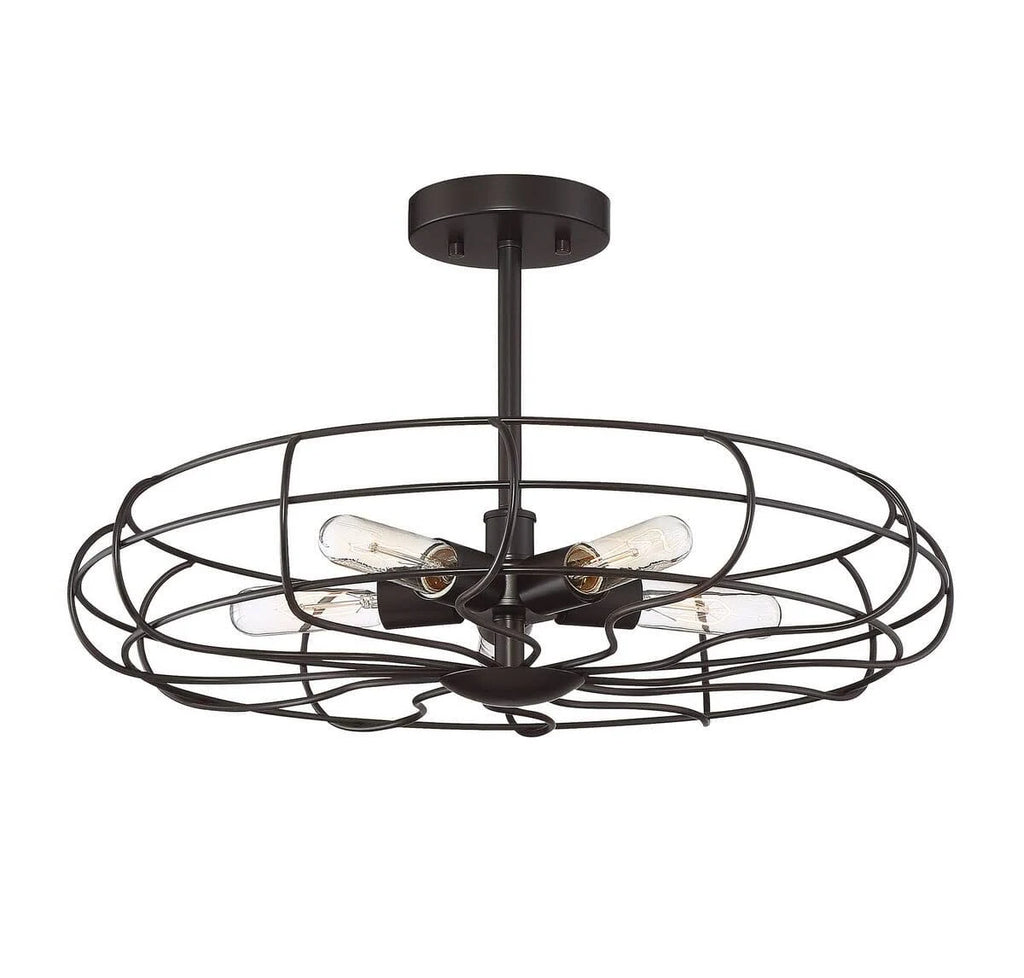 Industrial Vintage Metal Cage Semi-Flush, Bronze E5320