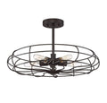 Industrial Vintage Metal Cage Semi-Flush, Bronze E5320