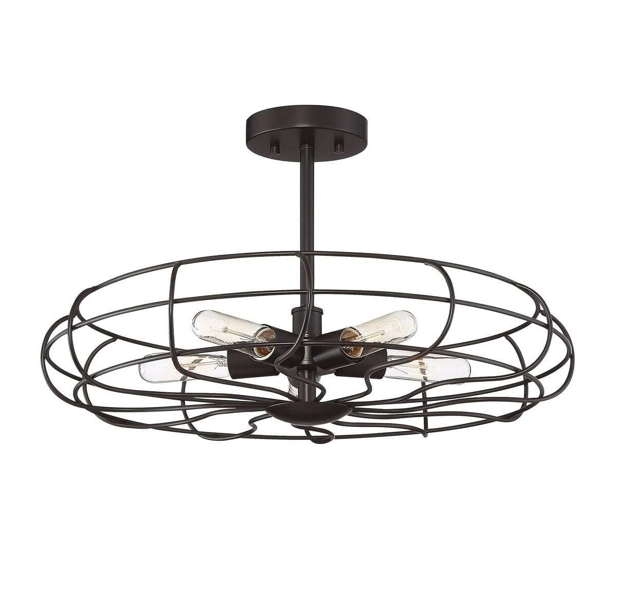 Industrial Vintage Metal Cage Semi-Flush, Bronze E5320
