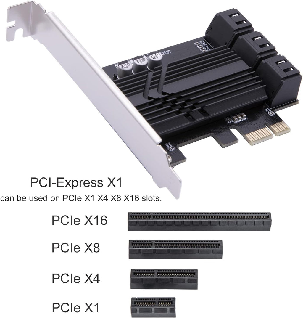 6 Ports PCIe SATA 3.0 6Gbps Expansion Controller Card with 6 SATA Cables and Heatsink X99028