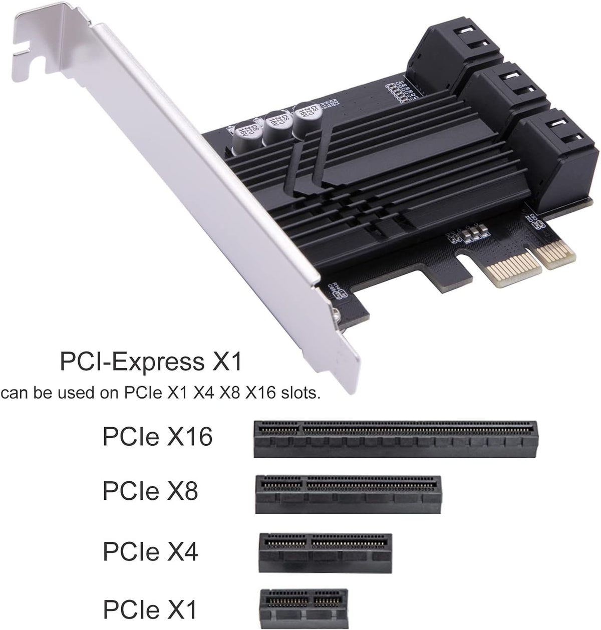 6 Ports PCIe SATA 3.0 6Gbps Expansion Controller Card with 6 SATA Cables and Heatsink X99028