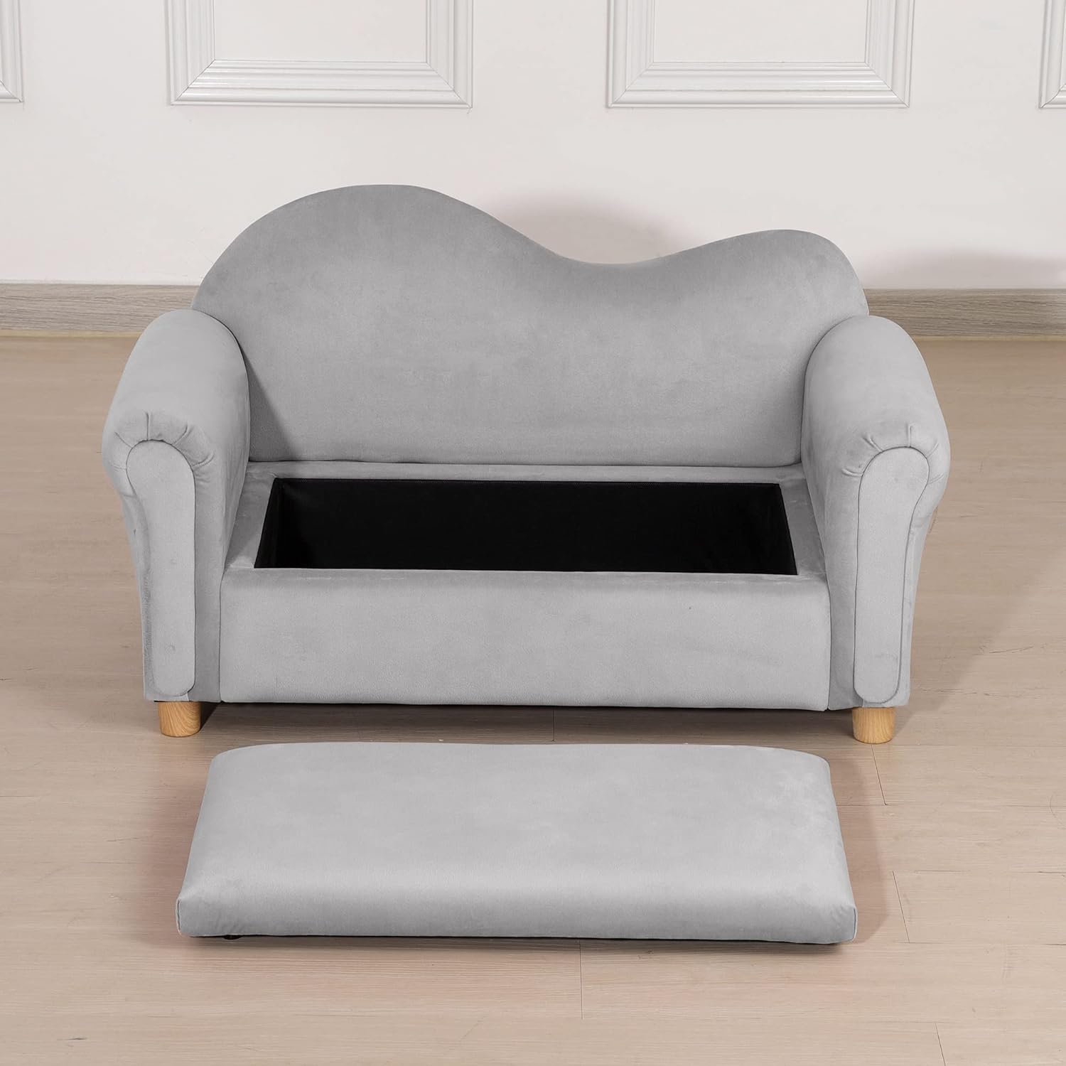 Grey Velvet Kids Sofa with Toy Storage Chest O9469