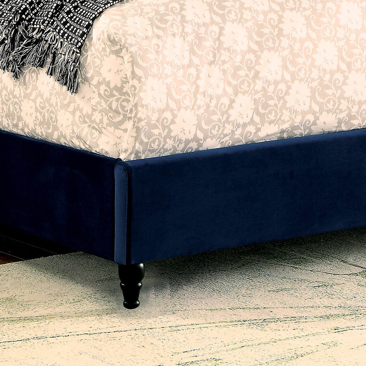 Blue Fabric Tufted Platform Bed U1302