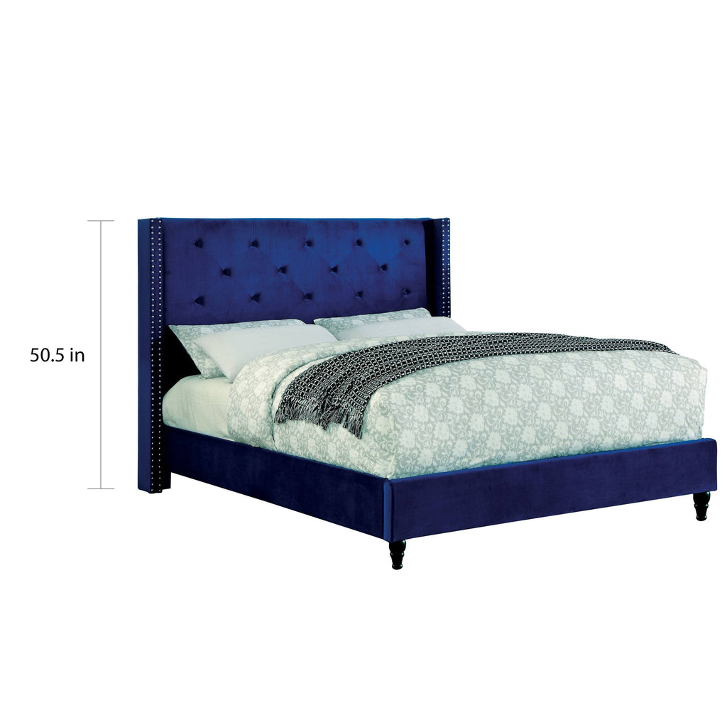 Blue Fabric Tufted Platform Bed U1302