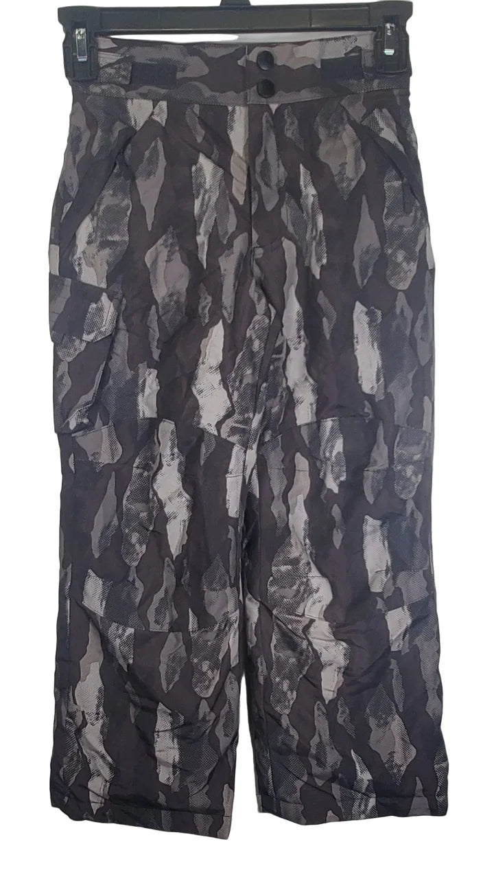 Camo Print Insulated Ski Pants, Black/Gray, Large 10/12 Q46508