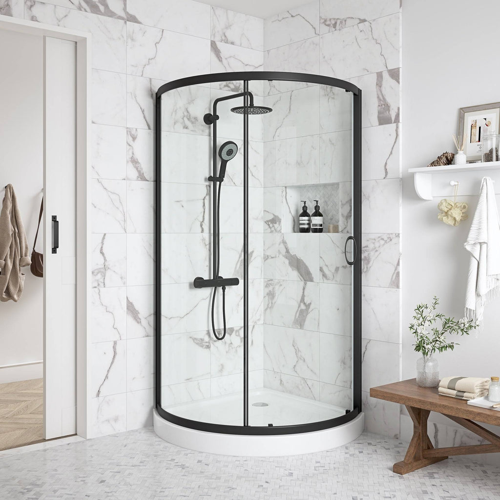 Black Shower Kit with Clear Glass Panels and Base Z83885