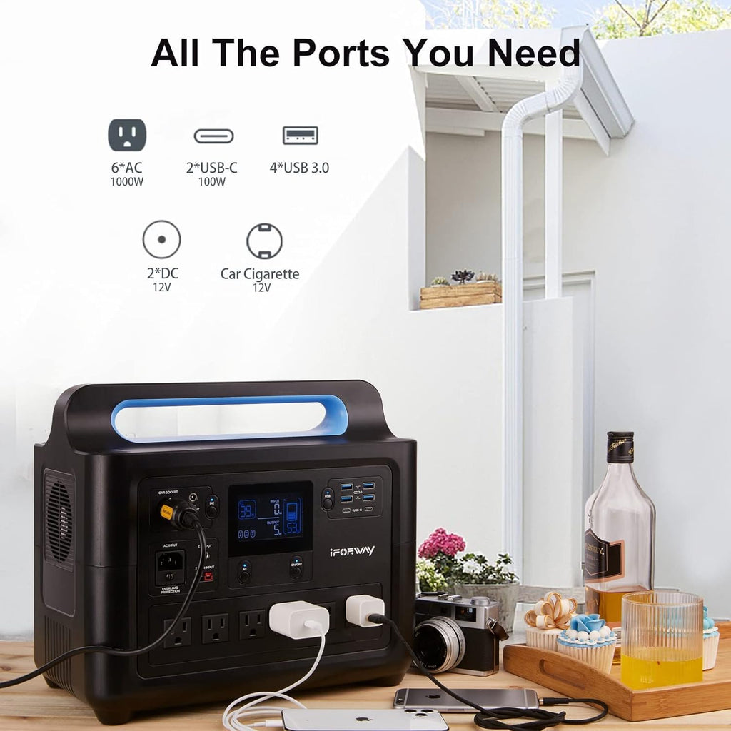 Portable Power Station 1000W, 1228Wh Capacity, 6 AC Outlets K2281