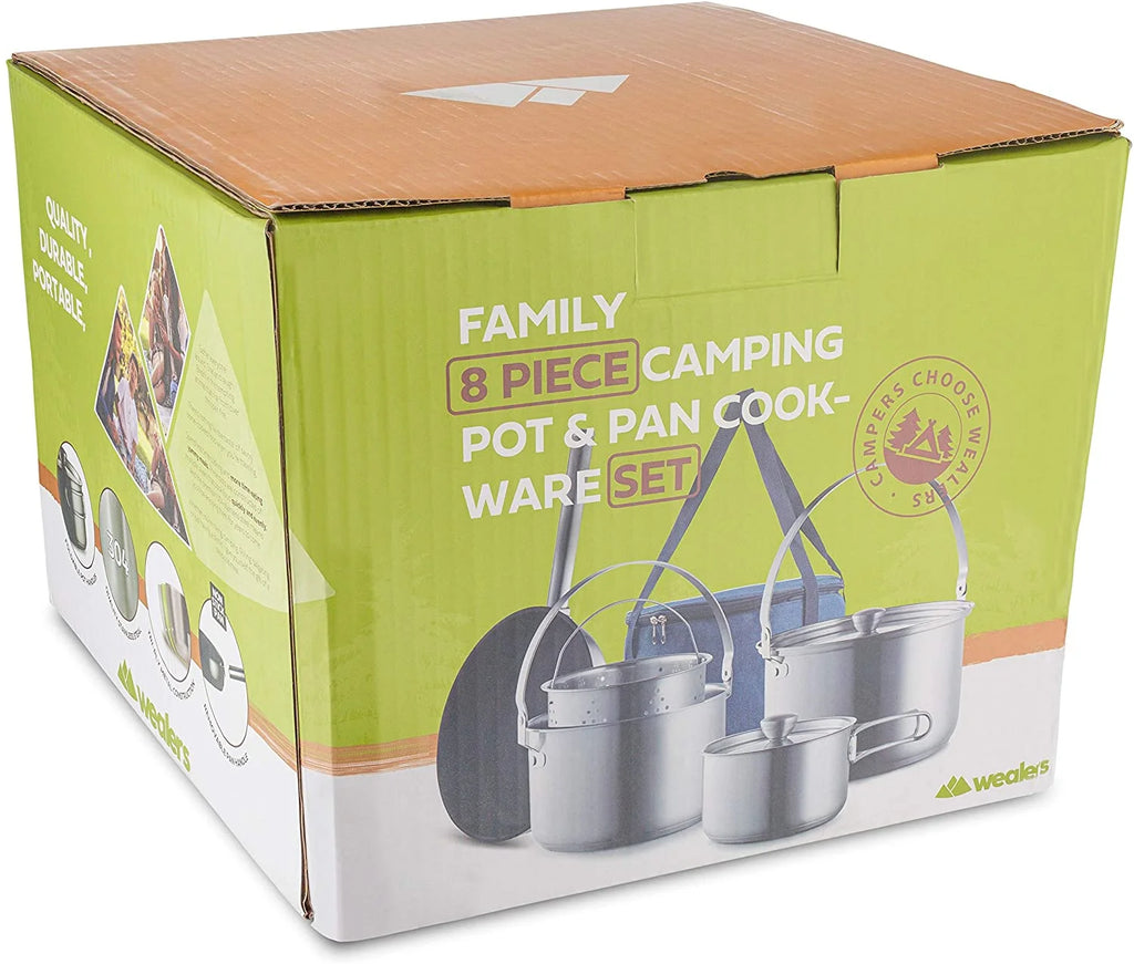 8pc Stainless Steel Camping Cookware Set with Travel Tote Bag B181569