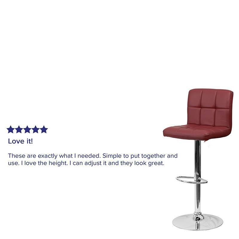 Burgundy Quilted Vinyl Adjustable Height Barstool with Chrome Base J979942