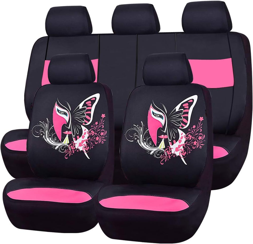 11PCS Universal Fit Car Seat Covers Set (Black with Pink) A9011