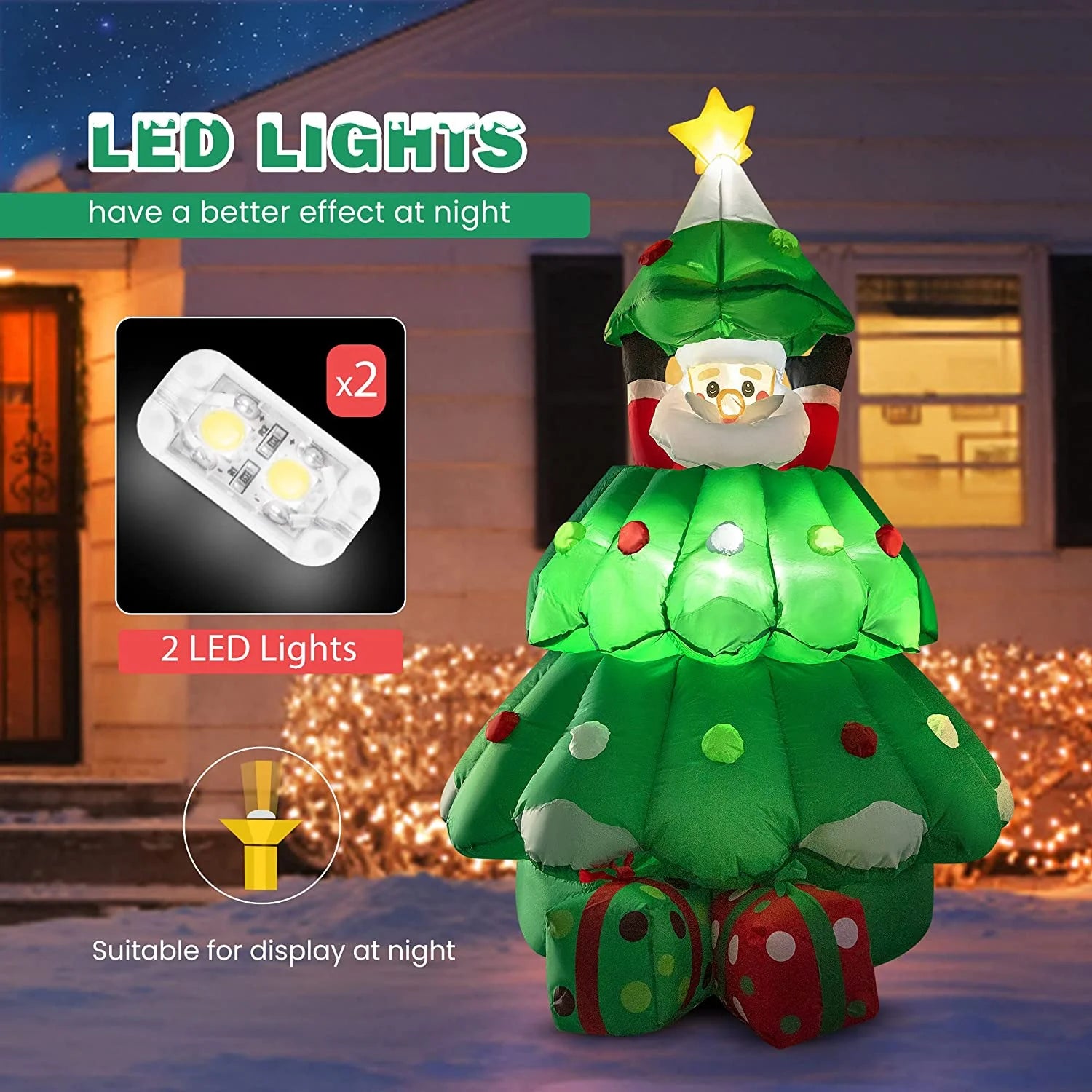 6ft Inflatable LED Lighted Christmas Tree with Pop up Santa and 2 Gift Boxes J208889