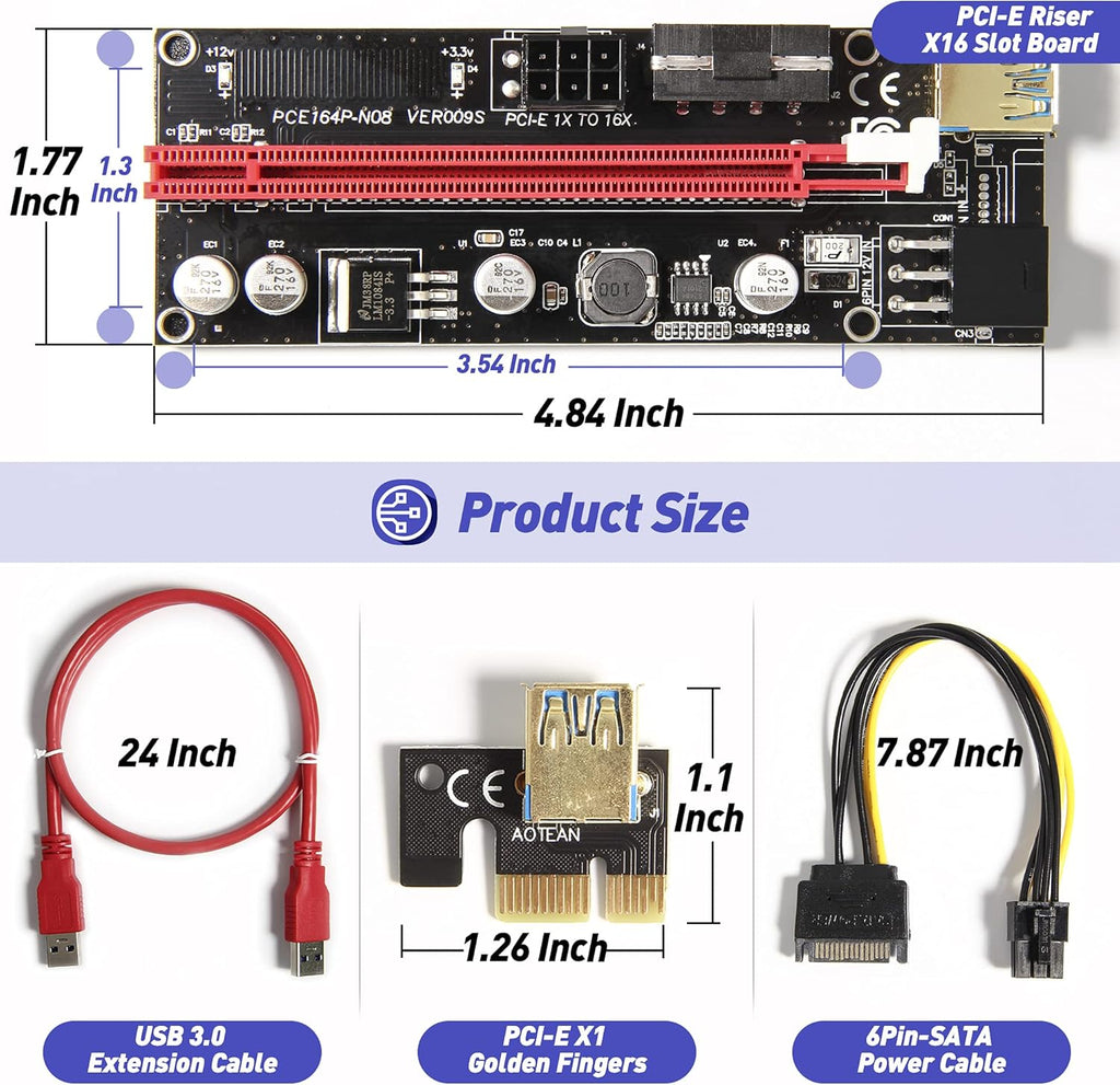 6 Pack PCI-E Riser Adapter Card with USB 3.0 Cable Q933368