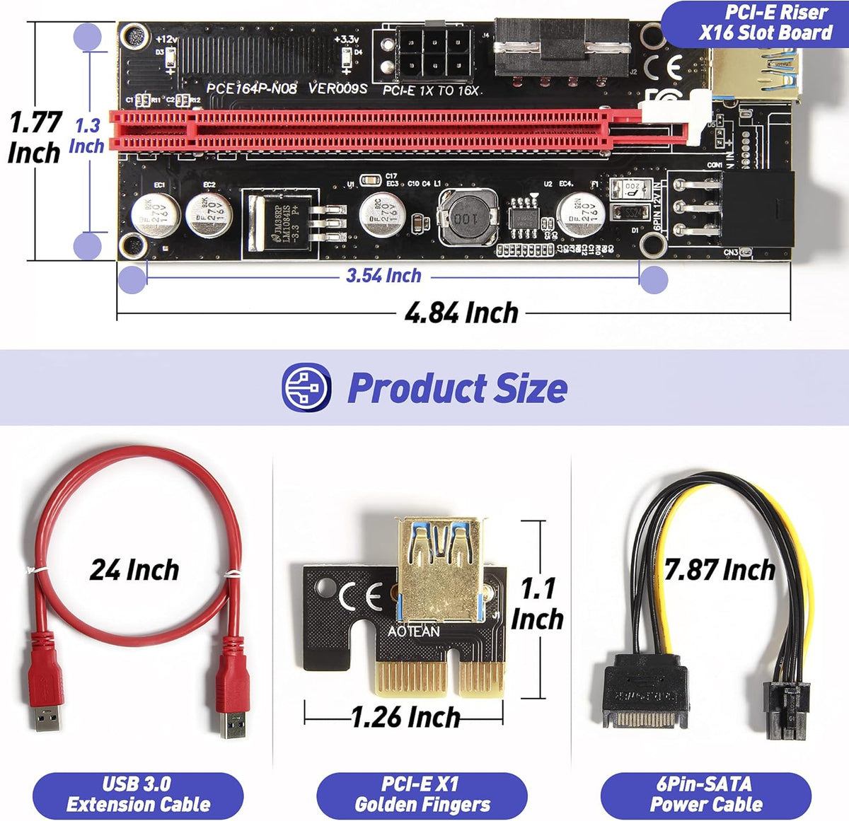 6 Pack PCI-E Riser Adapter Card with USB 3.0 Cable Q933368