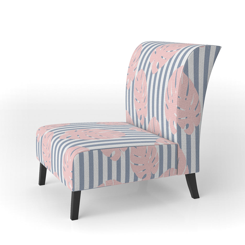 Pink and Blue Tropical Flowers Upholstered Accent Chair M87077