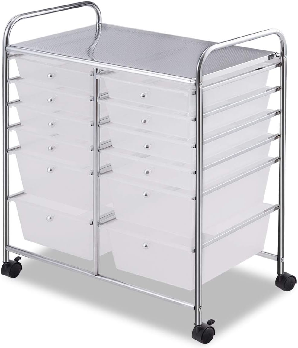 12-Drawer Rolling Storage Cart, Yellow, Pack of 2 J980