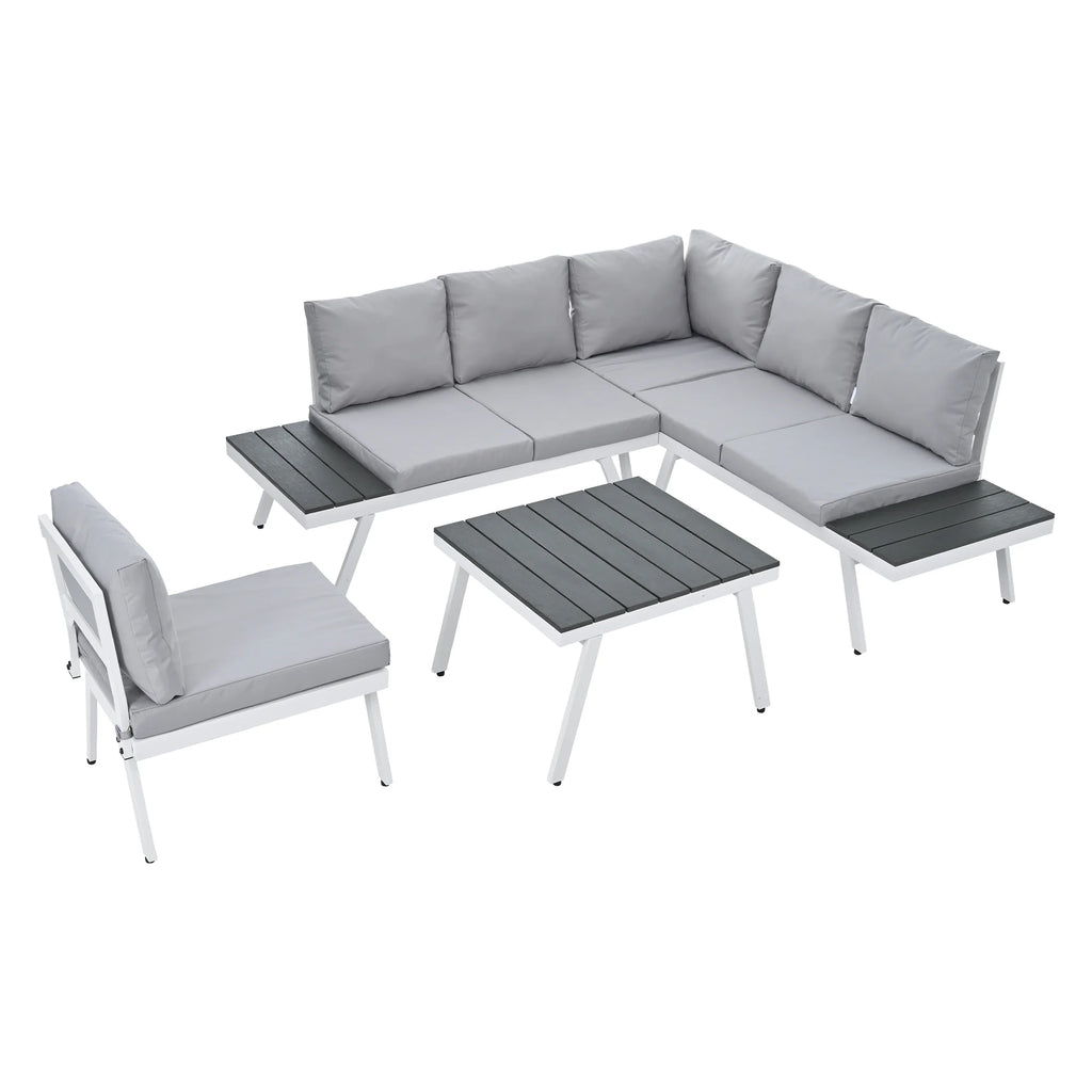 White Aluminum Patio Sectional Sofa Set with End Tables and Coffee Table P6922