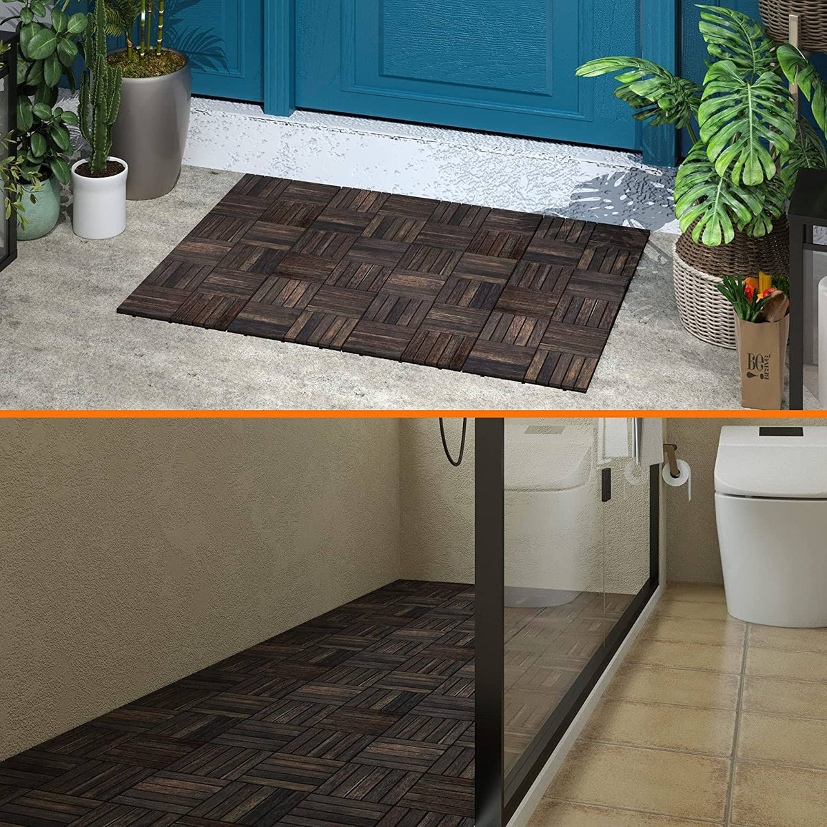 Acacia Hardwood Interlocking Patio Deck Tiles, Pack of 10 Y28486