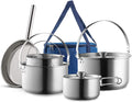 8pc Stainless Steel Camping Cookware Set with Travel Tote Bag B181569