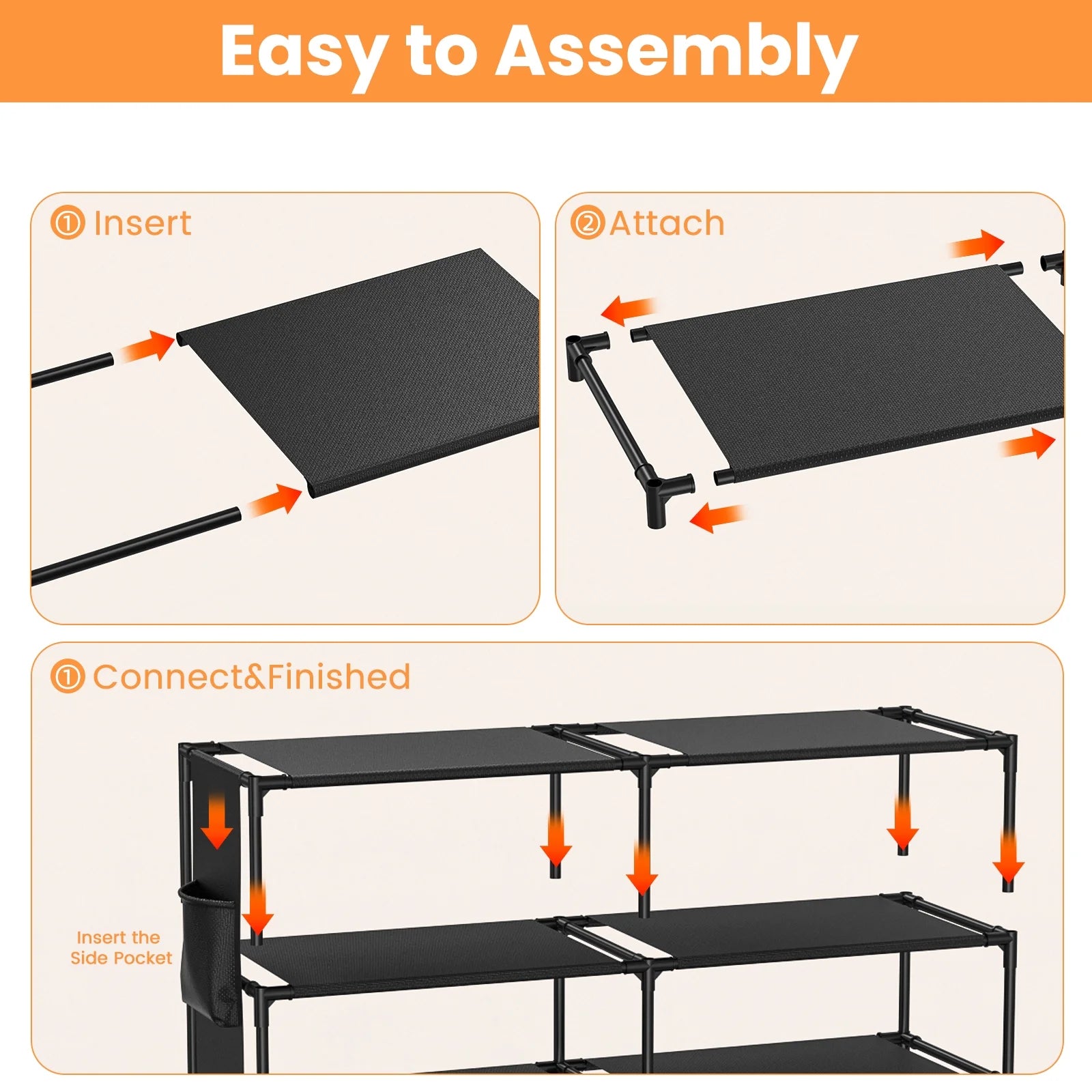 Black 8 Tier Metal Shoe Storage Shelf U902