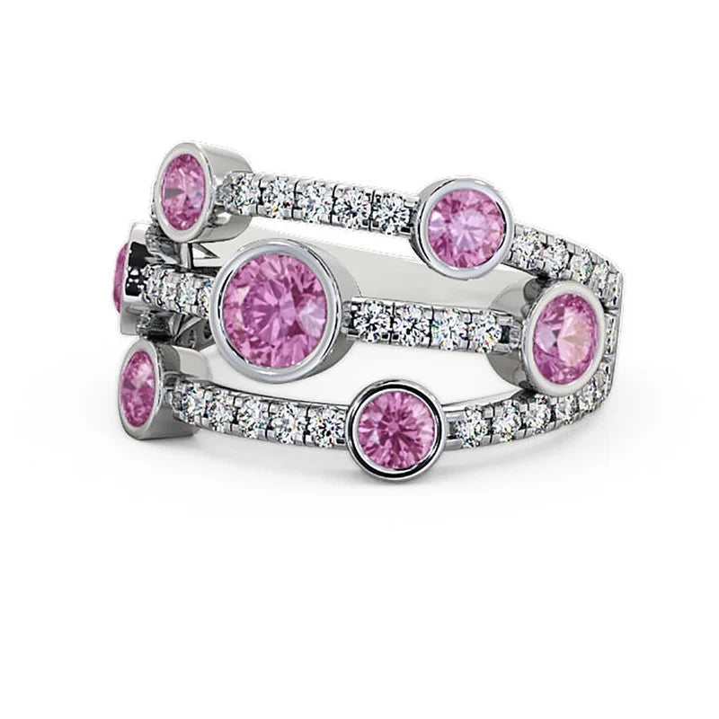 14K White Gold Eternity Band with Round Cut Pink Sapphire F832
