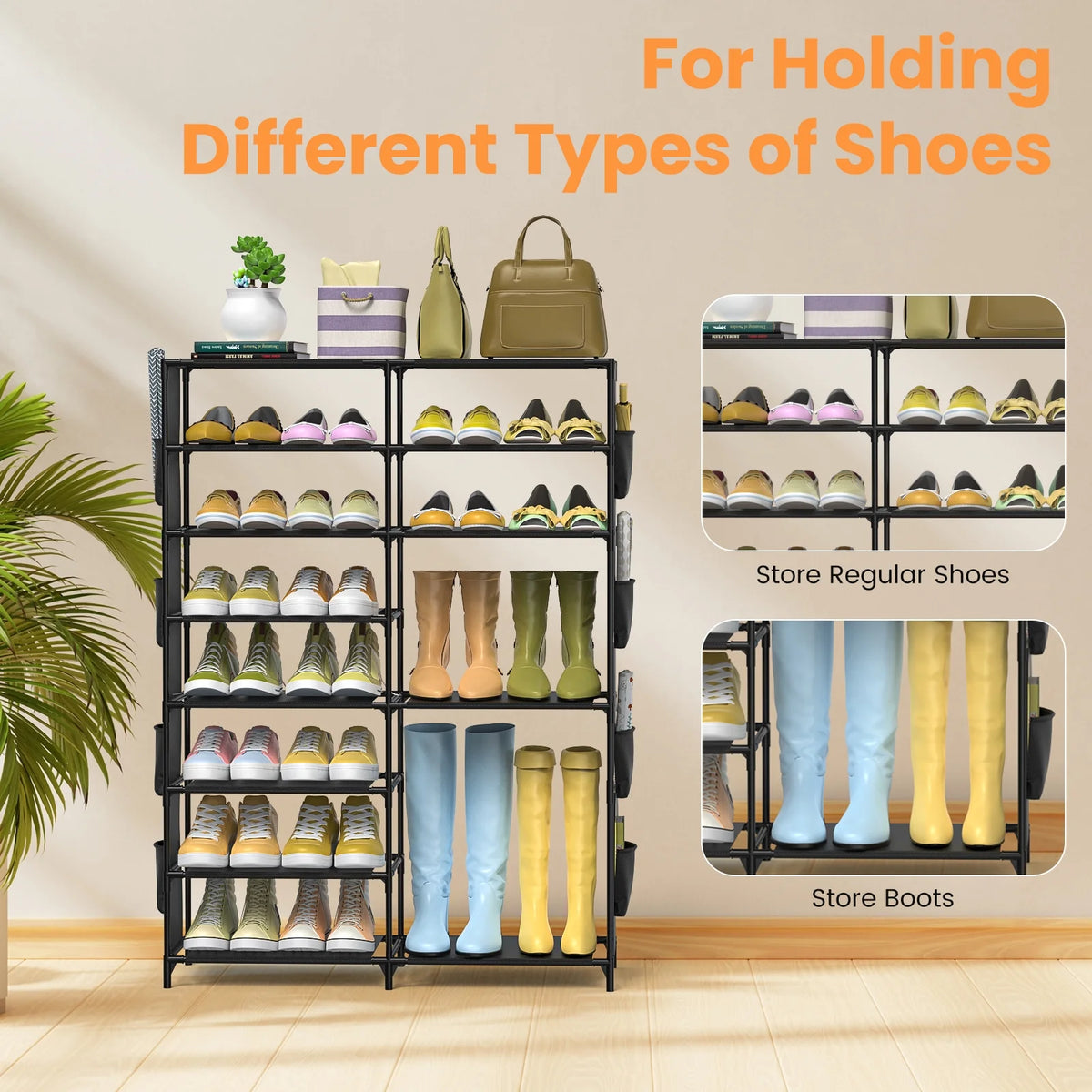 Black 8 Tier Metal Shoe Storage Shelf U902