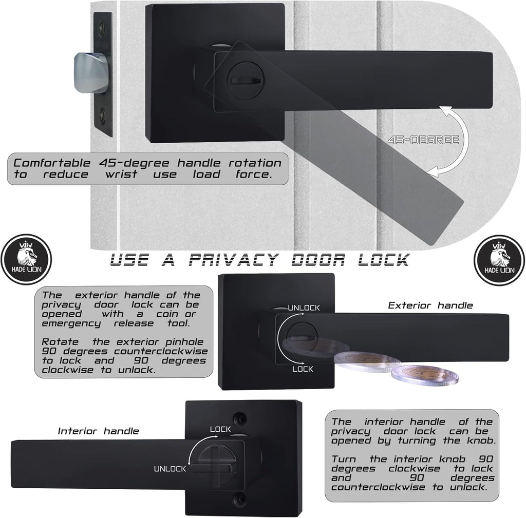 6 Pack Matte Black Square Door Handles M364