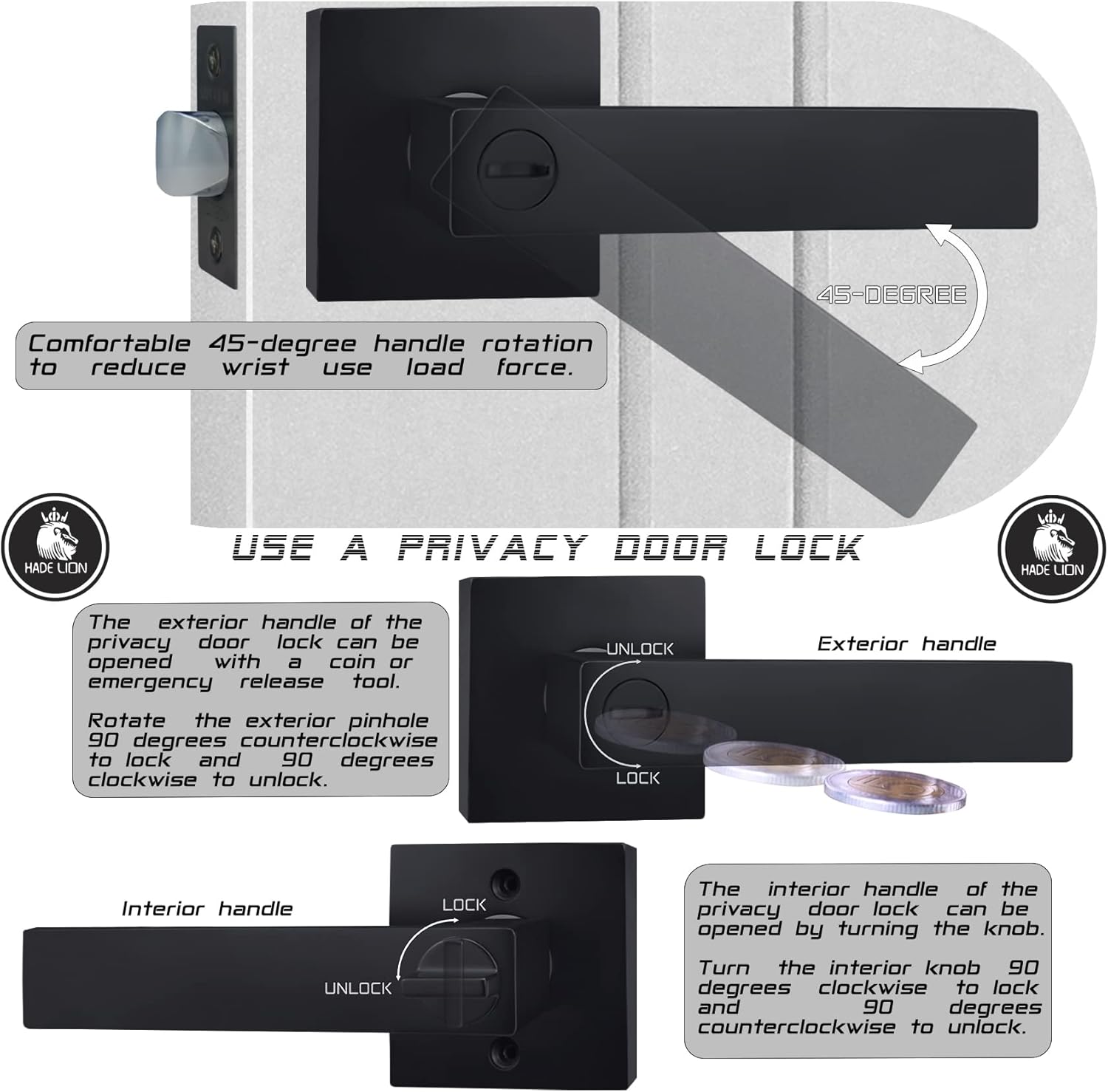 6 Pack Matte Black Square Door Handles M364