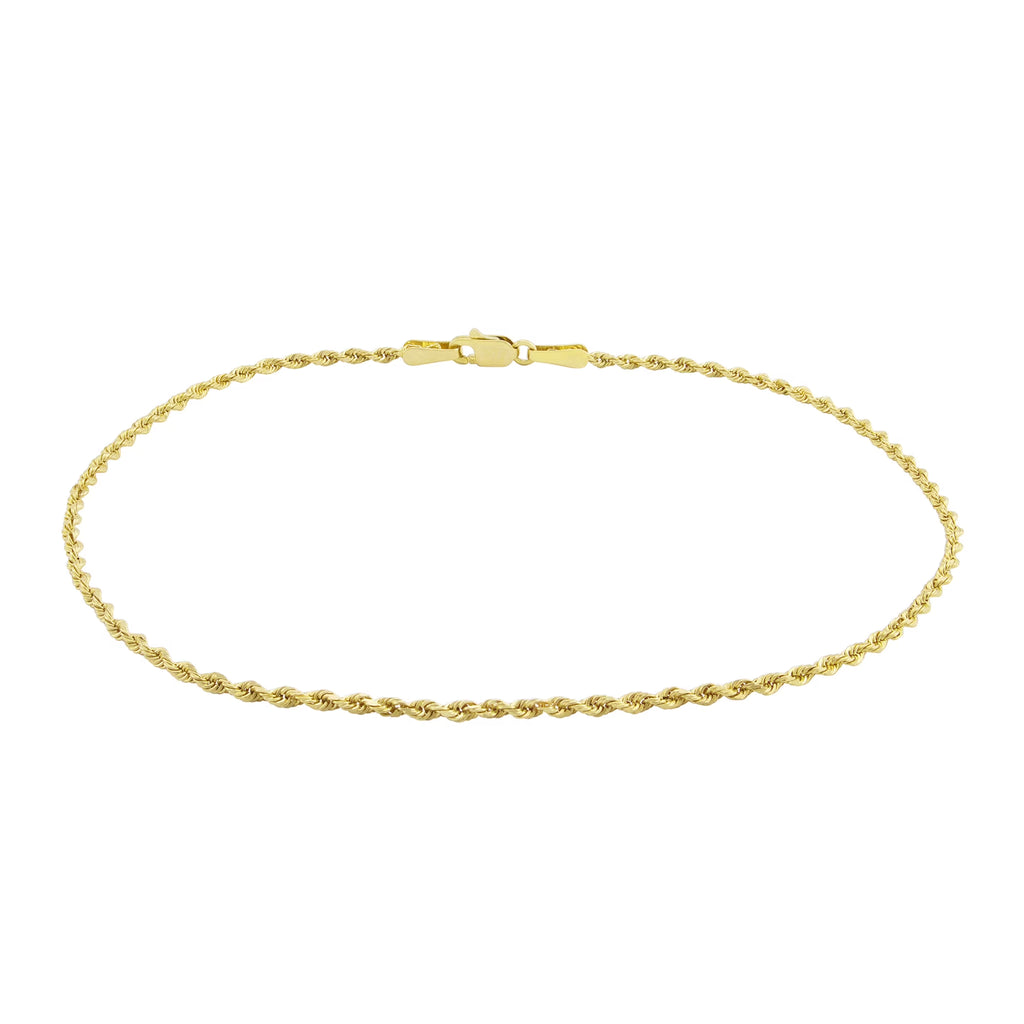14k Yellow Gold Solid Rope Chain Diamond Cut Bracelet or Anklet X3379