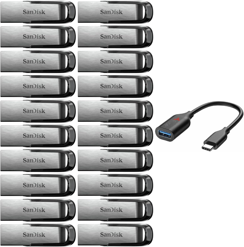 32GB USB 3.0 Flash Drive (20-Pack) with USB-C to USB-A Adapter Bundle Y7081