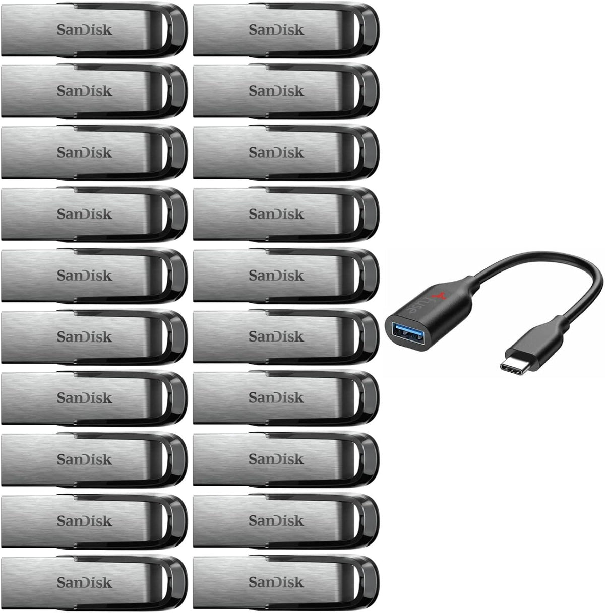 32GB USB 3.0 Flash Drive (20-Pack) with USB-C to USB-A Adapter Bundle Y7081