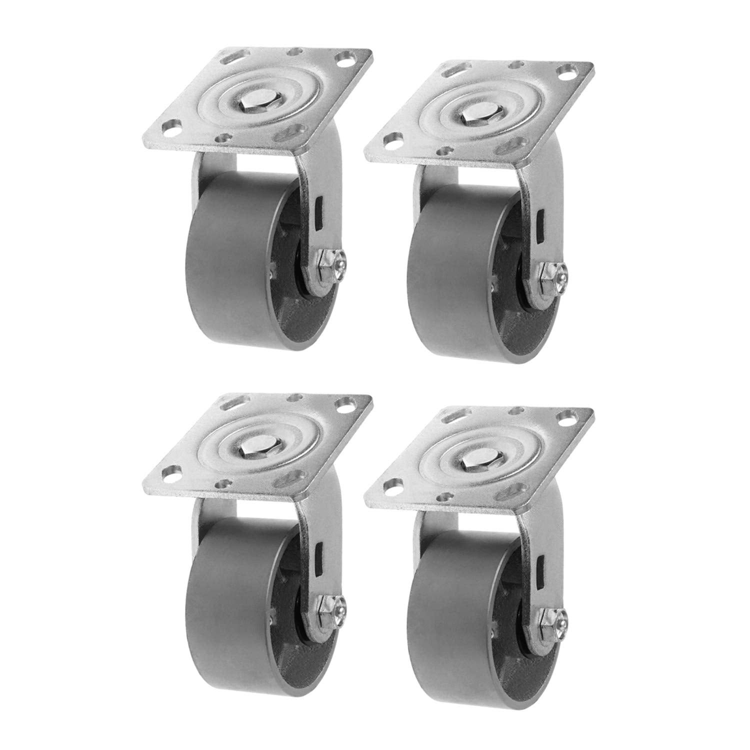 4 Pack Plate Caster, Steel Cast Iron Wheel, 4 inches, 2800 lbs Total Capacity E92876