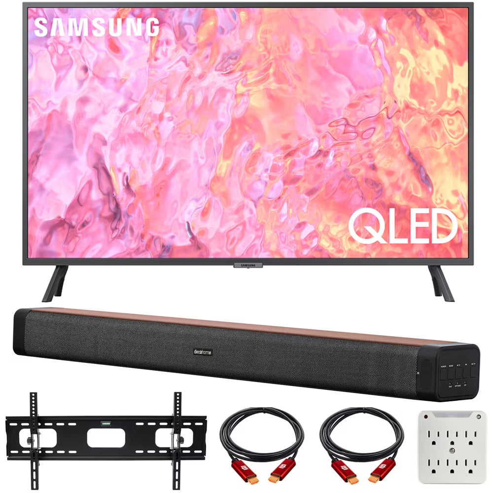 65 Inch QLED 4K Smart TV Bundle with Soundbar, TV Wall Mount Bracket and Surge Adapter E68201