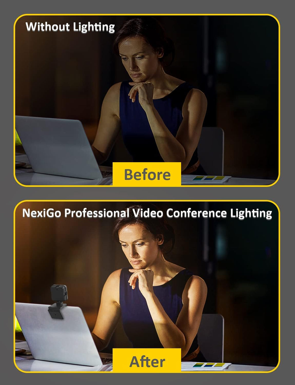 Dimmable Rechargeable Video Conference Lighting Kit with Webcam Style Clip B10891