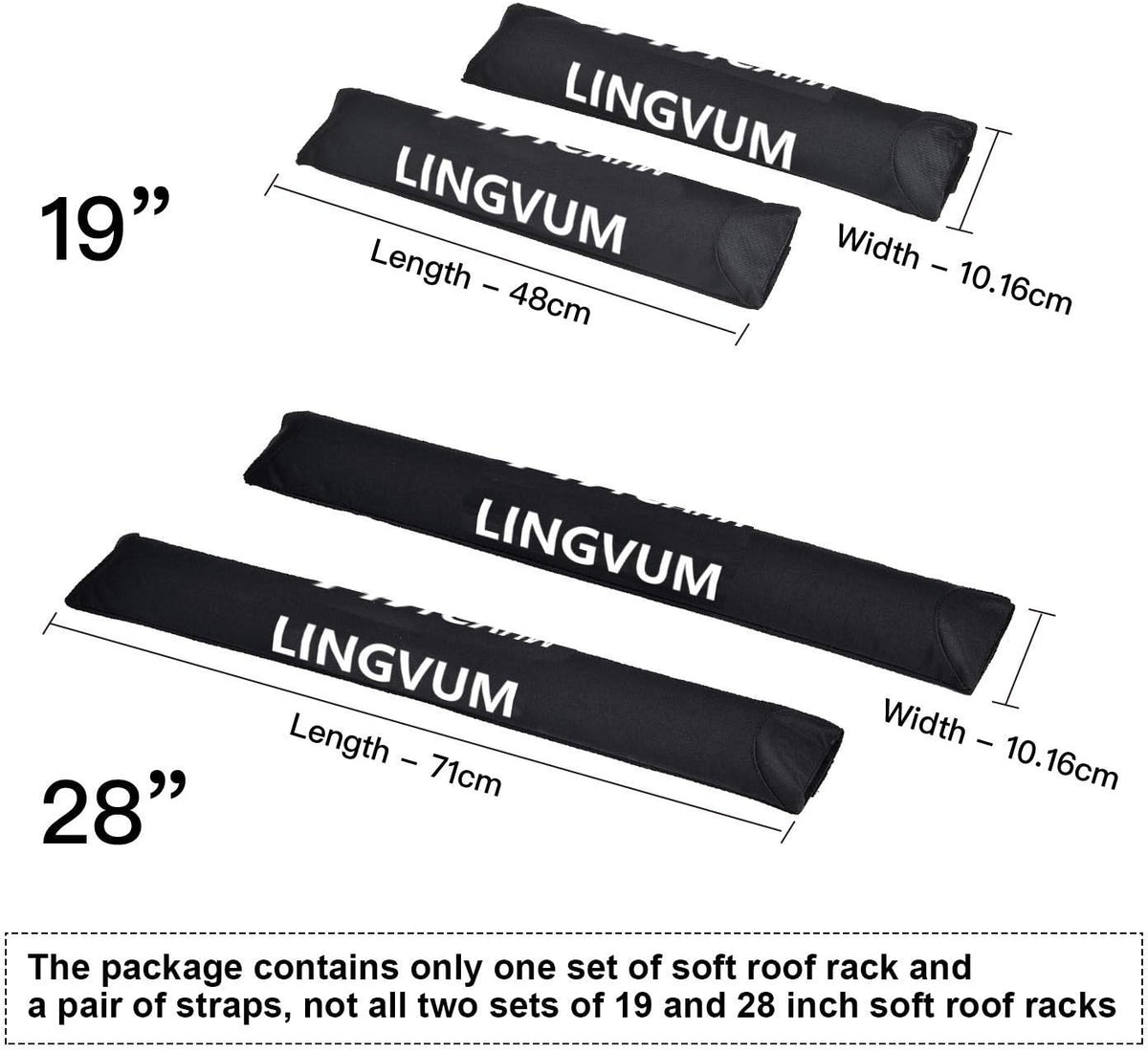 Soft Roof Rack Pads with Two 15 Ft Straps - 28” Car Carrier Racks for Kayak, Surfboard, SUP Paddleboard, Snowboard, Black Pack of 2 W778