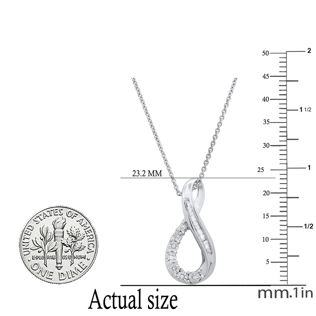 14K White Gold Diamond Twisted Infinity Pendant with 18 Inch Silver Chain Q491
