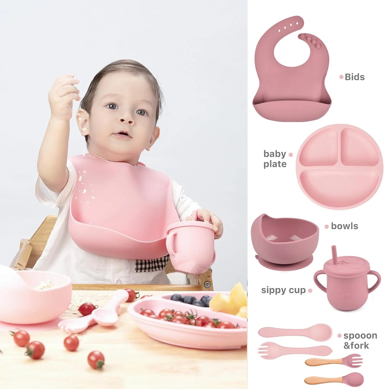 9 Pack Silicone Baby Feeding Set with Sippy Cup and Utensils P5597