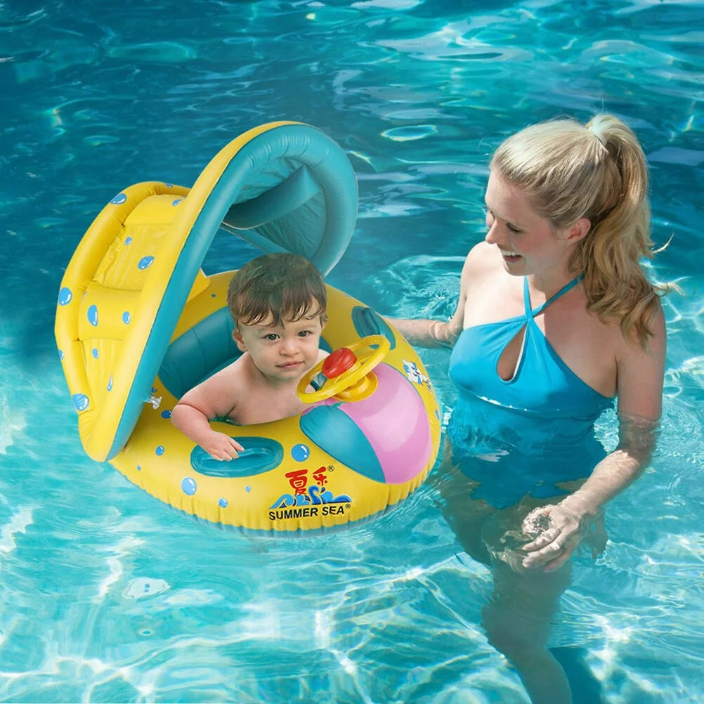 Inflatable Swimming Ring Baby Pool Float with Canopy Sunshade Roof I17375