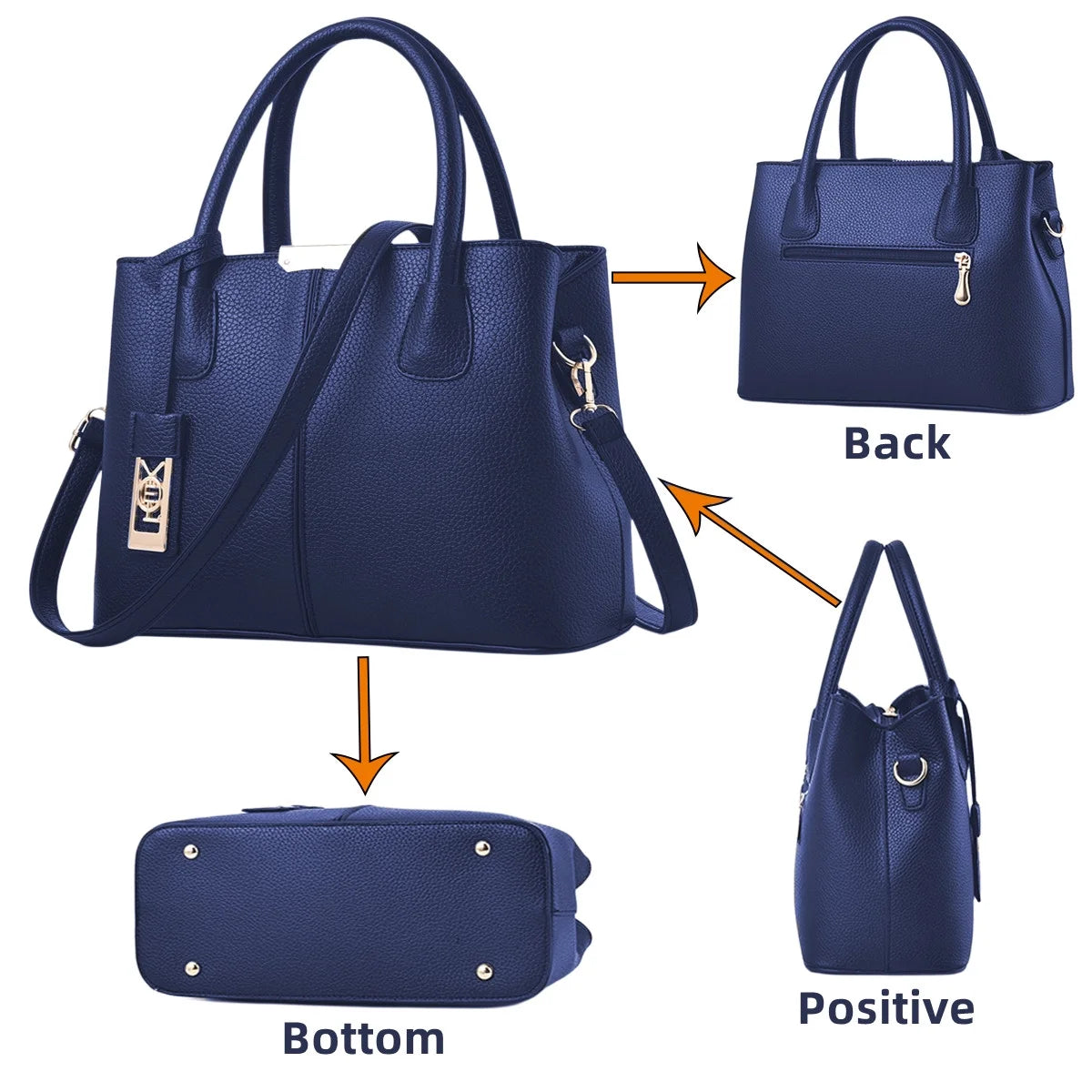 Blue Leather Tote Bag with Shoulder Q8686