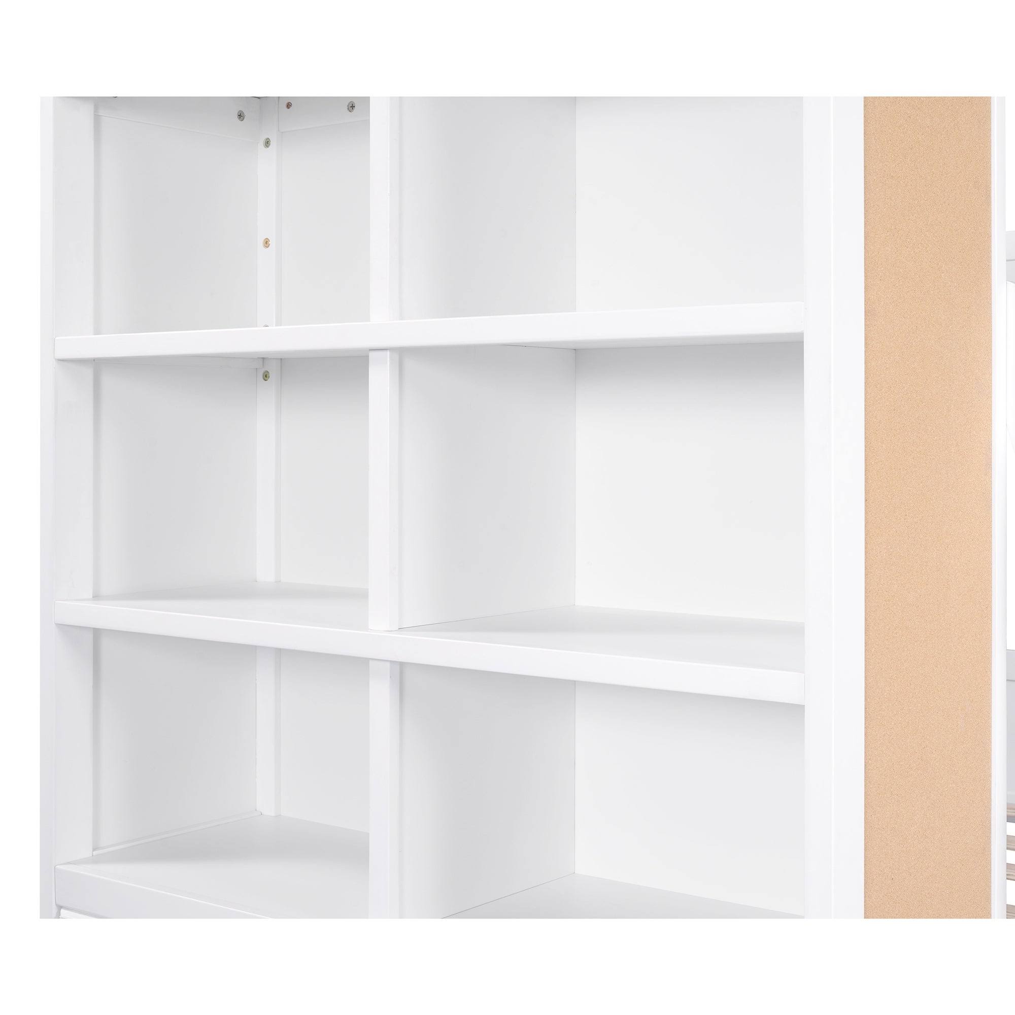 White Twin Over Twin Bunk Bed with Bookcase and 2 Drawers N794