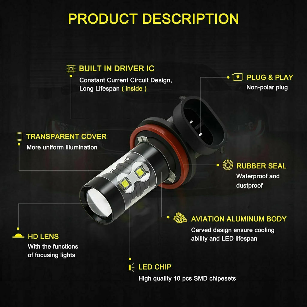 H4 LED Headlight High Low Dual Beam H11 Fog Light Bulbs H33341