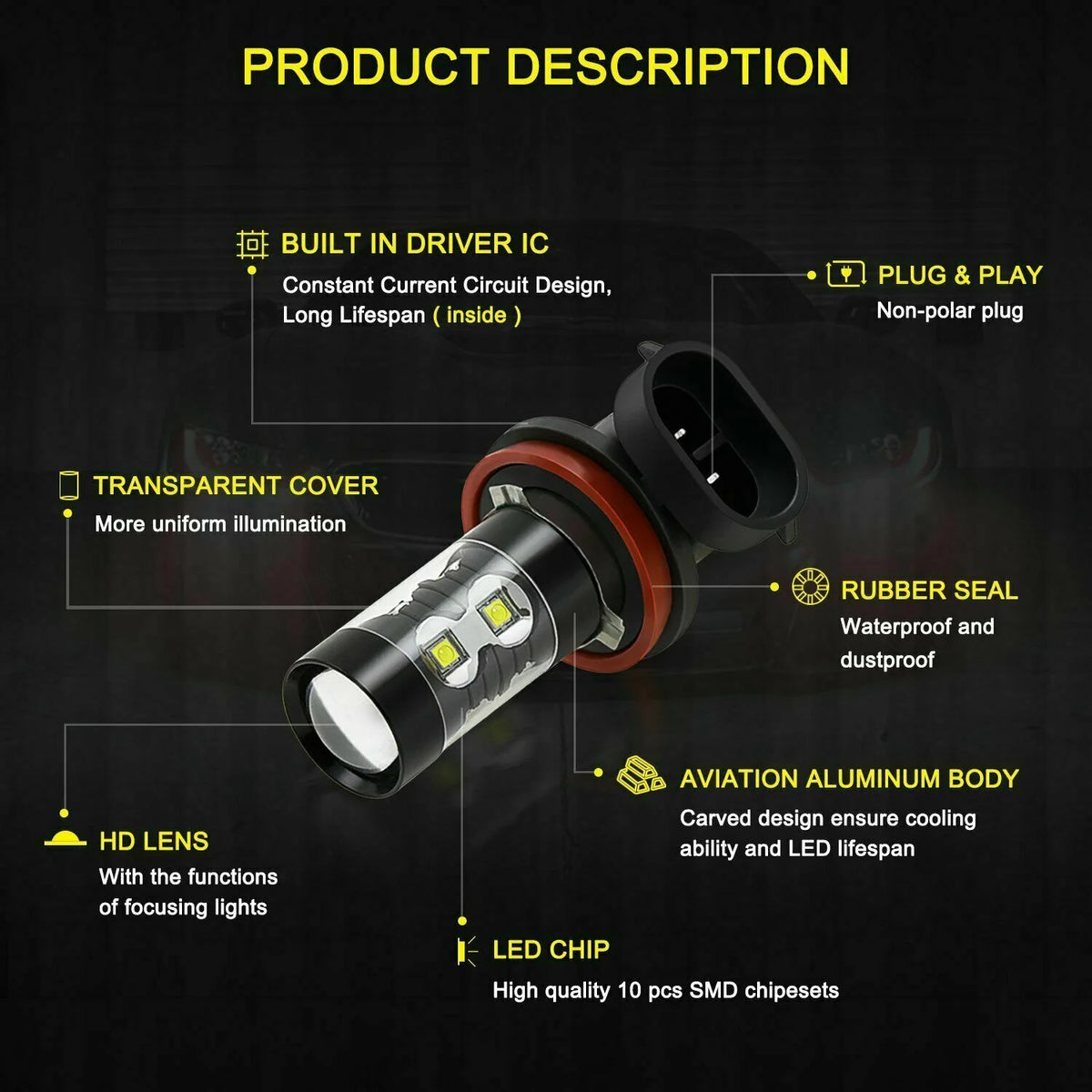 H4 LED Headlight High Low Dual Beam H11 Fog Light Bulbs H33341