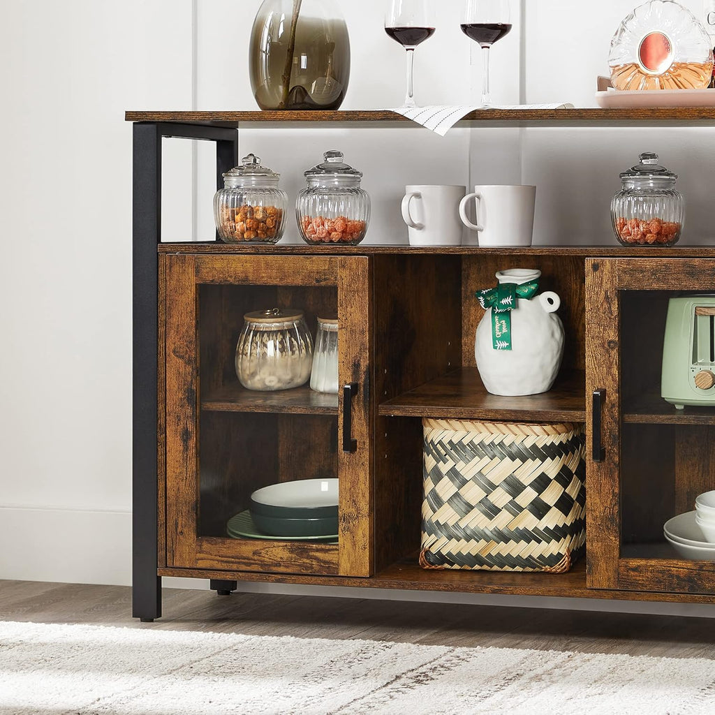Rustic Brown and Black Buffet Cabinet with Glass Doors L907394