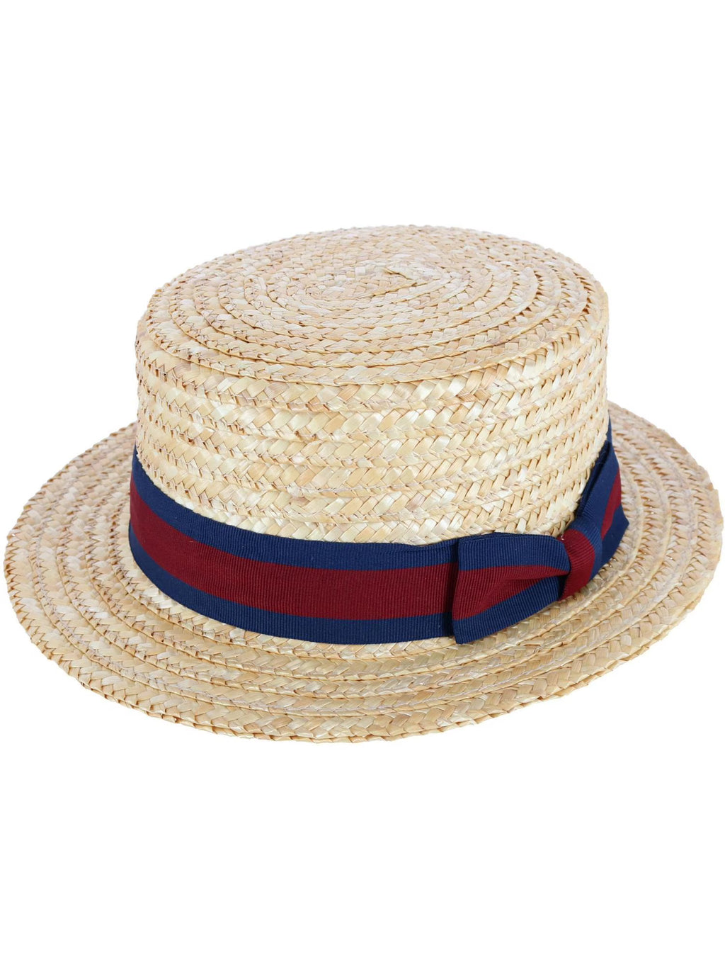 Straw Boater Hat with Navy Band and Elastic Sweatband N915913