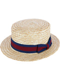 Straw Boater Hat with Navy Band and Elastic Sweatband N915913