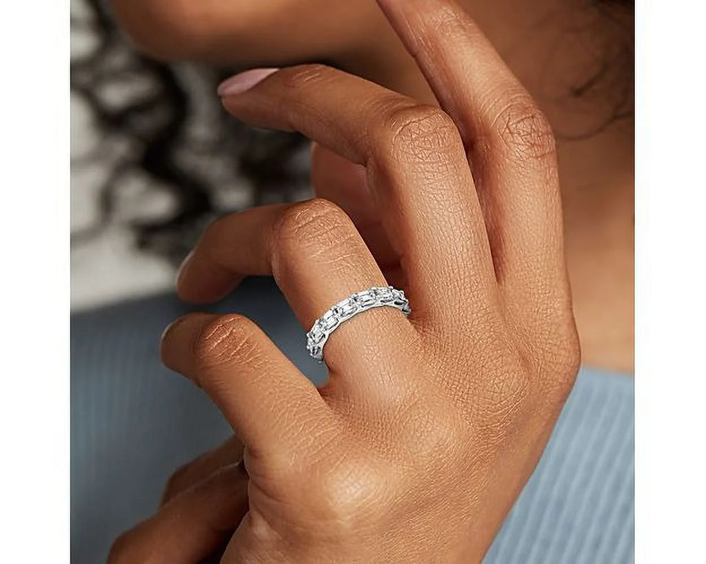 14K White Gold Emerald Cut Diamond Eternity Band E383947